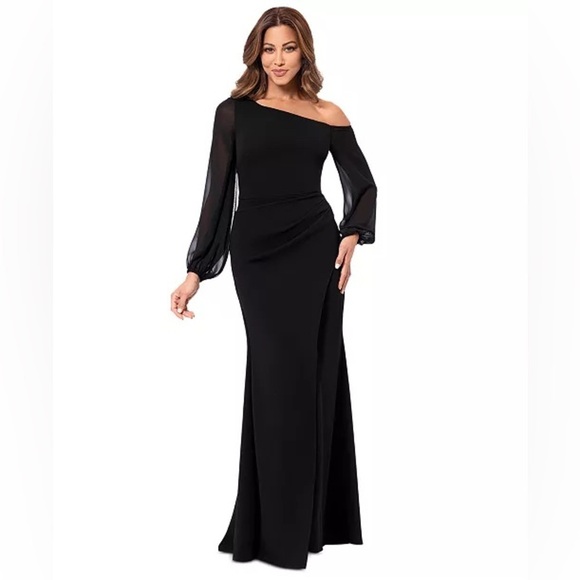 Betsy‎ & Adam Women's One-Shoulder Sheer-Sleeve Black Dress Size 6 - Picture 1 of 6